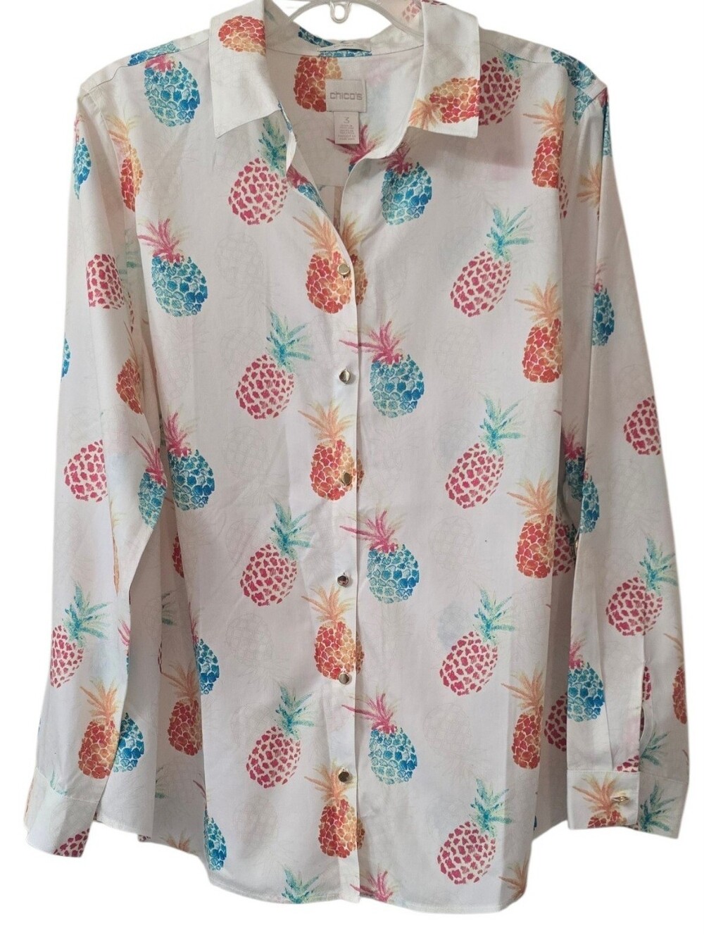Chicos Women's Button-Down Shirt with Multicolor Pineapple Print Size 3(XL)